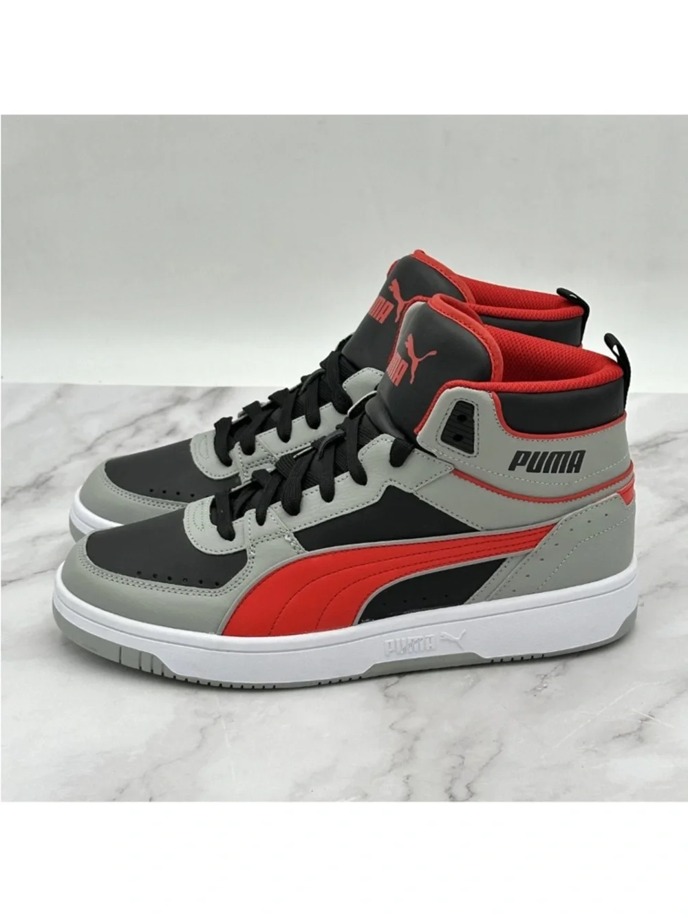 NWOB Puma Mid Top Shoes Mens Size 10 Gray Red Black Athletic Sneakers 407604-01